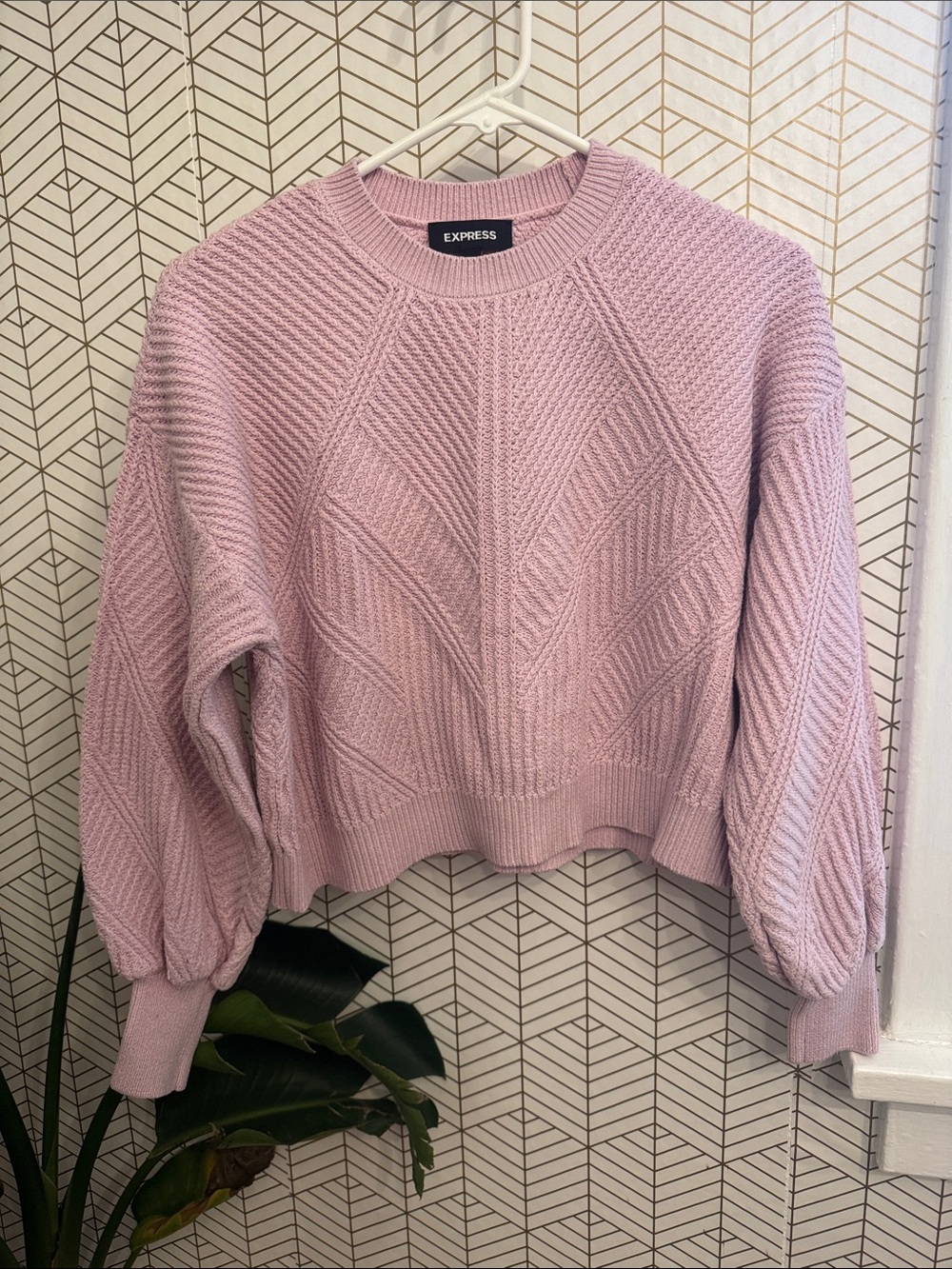 Express Lilac Pink Textured Crewneck Sweater